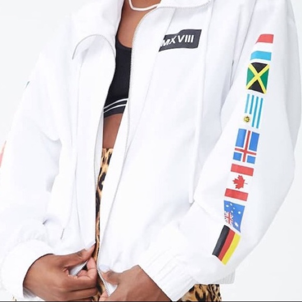 Forever 21 Worldwide White Windbreaker